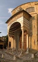 Church entrance and portico in the High Town of Bergamo, Lombardy, mediterranean, city, old, urban, town, europe, lombardy, italy, bergamo