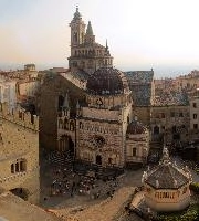 Basilica di Santa Maria Maggiore in Bergamo seen from the Campanone, maria, religion, santa, stone, basilica, facade, old, exterior, urban, church, town, dome, mediterranean, europe, tower, city, lombardy, mary, mediaeval, italy, saint, historic, bergamo, maggiore, catholic