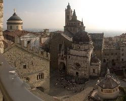 Basilica di Santa Maria Maggiore in Bergamo seen from the Campanone, maria, religion, santa, stone, basilica, facade, old, exterior, urban, church, town, dome, mediterranean, europe, tower, city, lombardy, mary, mediaeval, italy, saint, historic, bergamo, maggiore, catholic