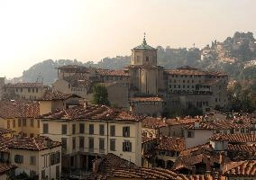 Episcopal Seminary Giovanni XXIII in Bergamo, Lombardy, seen from the Campanone, mediterranean, city, old, urban, town, europe, lombardy, italy, bergamo