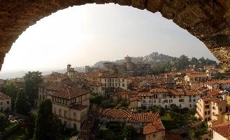 Bergamo High Town from the Campanone, mediterranean, city, old, urban, town, europe, lombardy, italy, bergamo