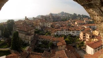 Bergamo high town seen from the tower of the Campanone, mediterranean, city, old, urban, town, europe, lombardy, italy, bergamo