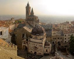 Basilica di Santa Maria Maggiore in Bergamo seen from the Campanone, maria, religion, santa, stone, basilica, facade, old, exterior, urban, church, town, dome, mediterranean, europe, tower, city, lombardy, mary, mediaeval, italy, saint, historic, bergamo, maggiore, catholic