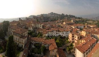 Bergamo High Town seen from the Campanone, mediterranean, city, old, urban, town, europe, lombardy, italy, bergamo