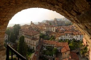 High Town of Bergamo seen from the Campanone, mediterranean, city, old, urban, town, europe, lombardy, italy, bergamo