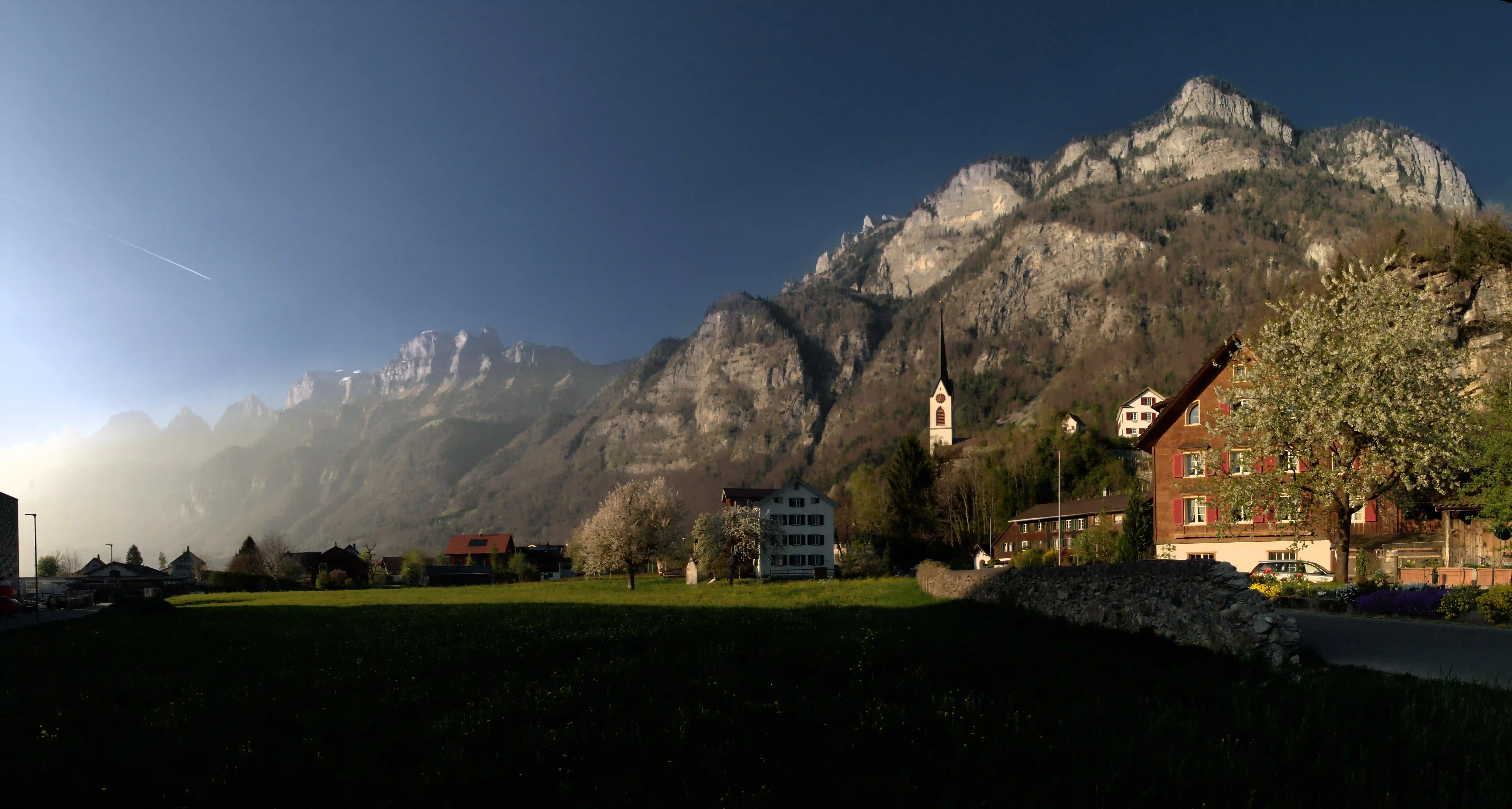 Blinded by the Light, spring, sankt, swiss, alpine, exterior, alps, berschis, gallen, walenstadt, home, mountains, rural, farmhouse, house, switzerland, village, outdoors, countryside, churfirsten