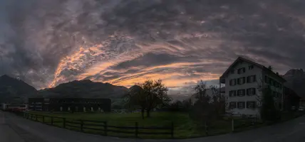 2018, sunset, swiss, red, sundown, agriculture, clouds, berschis, village, walenstadt, dusk, evening, sankt gallen, scenic, light, glow, sky, switzerland, meadow, street, atmospheric, outdoor
