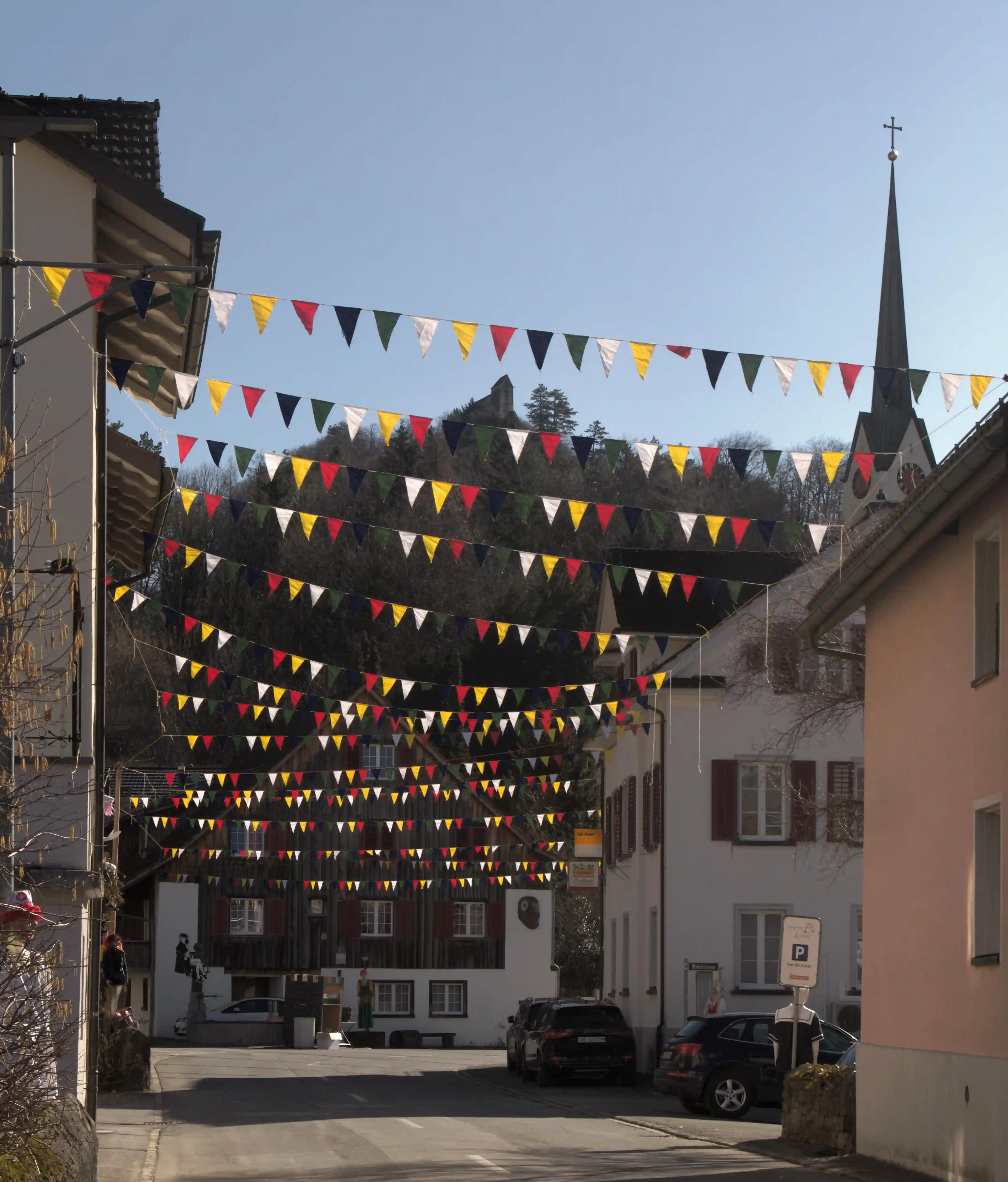 Berschis Fasnacht Decoration, switzerland, pennants, walenstadt, village, alps, carnival, colourful, fasnacht, europe, fun, flags, berschis, season, celebration
