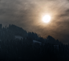   Elliott Bignell, europe, evening, forest, alpine, haze, alps, swiss, sun, switzerland, list, mountains, sky, snow, winter, slope, trees, cloud, sunset