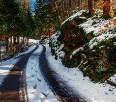   Elliott Bignell, switzerland, sankt, gallen, walenstadt, berschis, snow, winter, landscape, countryside, woods, alps, outdoors, road, trees, track, rural