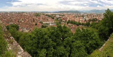 Brescia in Lombardy seen from castle ramparts, brescia