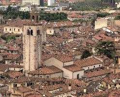 Church tower and rooftops of Brescia in Lombardy, brescia