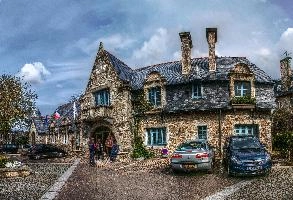 Centre of Belle-Isle-en-Terre, a picturesque Breton village, stone, cobbled, centre, public, rural, square, town, rooves, village, slate, breton, côtes-darmor, brittany, belle-isle-en-terre, bretagne, quaint, french, traditional, france, old