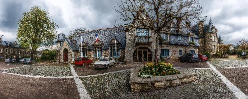 Centre of Belle-Isle-en-Terre, a picturesque Breton village, stone, cobbled, centre, public, rural, square, town, rooves, village, slate, breton, côtes-darmor, brittany, belle-isle-en-terre, bretagne, quaint, french, traditional, france, old