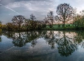 Calm waters of a small lake in the Breton countryside, France, water, lake, french, rural, countryside, la chapelle-neuve, still, restougouin, peaceful, callac, garden, brittany, reflections, france, calm