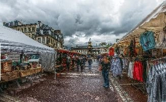 Market in Morlaix, Bretagne, bretagne, france, town, rural. village, granite, outdoors, stone, brittany, shops, europe, overcast, morlaix, market, fishing, coast, tourism, commerce