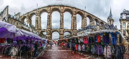 Morlaix Viaduct in Bretagne, bretagne, france, arches, viaduct, granite, town, stone, brittany, architecture, europe, shops, morlaix, massive, overcast, commerce, market, bridge, coast, fishing, rural. village, outdoors, tourism