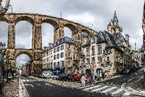 Morlaix Viaduct in Bretagne, bretagne, france, arches, viaduct, granite, town, stone, brittany, architecture, europe, shops, morlaix, massive, overcast, commerce, market, bridge, coast, fishing, rural. village, outdoors, tourism