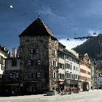 Chur, chur, alps, urban, old, street, graubünden, blue sky, graubuenden, mountains, schweiz, city, spring, daylight, alpine, sunny, old town, germanic, buildings, town, swiss, switzerland, tourism, quaint