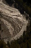 Dendritic rivulets of water dividing on shingle bed in the Rhine gorge, Switzerland, shingle, dendritic, flow, rivulets, delta, reflection, walking, pattern, outdoors, ruinaulta, autumn, gorge, flims, river, grisons, rhine, switzerland, water, europe, spread