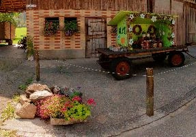 Blumen, Flums, churfirsten, alpine, flowers, cart, walenstadt, alps, rural, flums, outdoors, schweiz, agriculture, barn, village, swiss, trust, farm, farmyard, switzerland, sale, daylight, mountains, open, produce