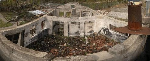 Burnt-out house in Roveredo in the Grisons, Switzerland, ashes, shell, disaster, fire, burned, house, roveredo, grisons, destruction, europe, empty, switzerland, walls