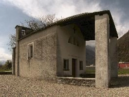 Chapel in the Italian part of the Swiss canton of Grisons, building, facade, exterior, religion, gable, chapel, columns, church, arches, lostallo, bell-tower, grisons, roof, switzerland, portico, europe, rendered