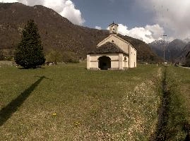 Chapel in the Italian part of the Swiss canton of Grisons, building, facade, exterior, religion, gable, chapel, columns, church, arches, lostallo, bell-tower, grisons, roof, switzerland, portico, europe, rendered