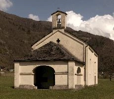 Chapel in the Italian part of the Swiss canton of Grisons, building, facade, exterior, religion, gable, chapel, columns, church, arches, lostallo, bell-tower, grisons, roof, switzerland, portico, europe, rendered