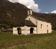 Chapel in the Italian part of the Swiss canton of Grisons, building, facade, exterior, religion, gable, chapel, columns, church, arches, lostallo, bell-tower, grisons, roof, switzerland, portico, europe, rendered