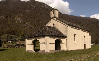 Chapel in the Italian part of the Swiss canton of Grisons, building, facade, exterior, religion, gable, chapel, columns, church, arches, lostallo, bell-tower, grisons, roof, switzerland, portico, europe, rendered