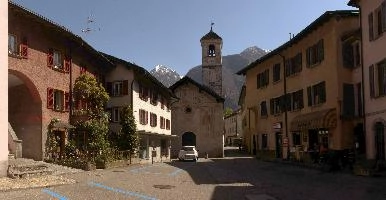 Chapel in Swiss village in the Italian Grisons, facade, exterior, religion, catholic, building, church, italian, rural, grisons, ticino, switzerland, chapel, europe, tower