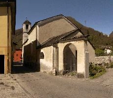 Chapel in the Italian part of the Swiss canton of Grisons, building, facade, exterior, religion, gable, chapel, columns, church, arches, lostallo, bell-tower, grisons, roof, switzerland, portico, europe, rendered