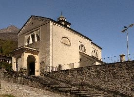 Chapel in the Italian part of the Swiss canton of Grisons, building, facade, exterior, religion, gable, chapel, columns, church, arches, lostallo, bell-tower, grisons, roof, switzerland, portico, europe, rendered
