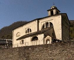 Chapel in the Italian part of the Swiss canton of Grisons, building, facade, exterior, religion, gable, chapel, columns, church, arches, lostallo, bell-tower, grisons, roof, switzerland, portico, europe, rendered