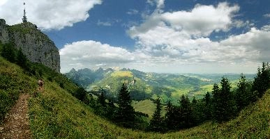 Appenzellerland, valley, mountains, daylight, appenzell, kasten, walking, rays, sky, rhine, switzerland, sunny, rheintal, hiking, view, sunburst, rural, swiss, green, scenery, outdoor, weather, alps, hoher, alpine, europe, fields, summer