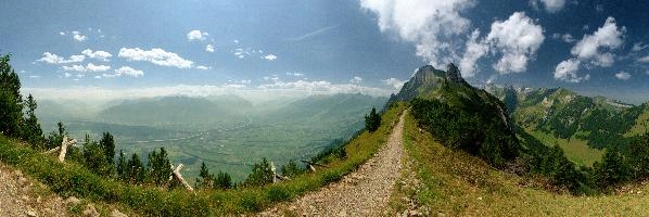Appenzell, ridge, switzerland, kasten, alps, walking, valley, sky, rheintal, swiss, appenzell, hiking, summer, rhine, scenery, europe, view, alpstein, route, blue, hoher, mountains, walk, alpine, slope, stauberen