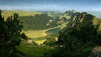 Appenzell, lake, europe, switzerland, kasten, alpstein, hoher, green, saemtisersee, alpine, appenzell, route, alps, sämtisersee, walk, summer, scenery, view, outdoor, swiss, mountains, hiking, walking, blue, sky