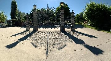 Gates of Switzerland, gates, lake, bodensee, ornate, shadows, wrought, constance, germany, kreuzlingen, switzerland, iron, harbour, symbolic, fresh, gardens, konstanz, shadow, folliage, blue sky, pillars, spring