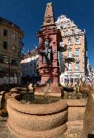 Brunnen, Konstanz, fountain, europe, lake, constance, old, bronze, art, kaisersbrunnen, city, konstanz, summer, emperor, statue, street, centre, exterior, blue sky, germany, bodensee, historic, square, shopping, facade