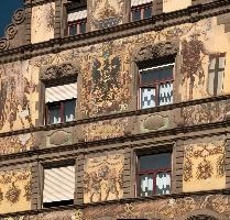 Konstanz, Muriel, wall, hotel, constance, gaststaette, painted, zeppelin, mural, colourful, bodensee, intricated, graf, exterior, house, germany, ornate, decorated