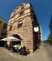 Graf Zeppelin Gaststätte, COnstance in Germany, graf, hotel, constance, wall, painted, gaststaette, mural, colourful, bodensee, intricated, zeppelin, exterior, windows, gable, house, germany, ornate, decorated, entrance, arch