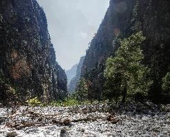 Approach to the Iron Gates in the Samaria Gorge, Crete, outdoors, arid, landscape, sheer, scenic, narrow, walking, gates, choke-point, ravine, iron, terrain, gorge, island, rough, samaria, europe, dry, mediterranean, tourism, rock, crete, outdoor, stony, greece, autumn, harsh