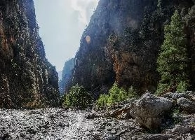 Approach to the Iron Gates in the Samaria Gorge, Crete, outdoors, arid, landscape, sheer, scenic, narrow, walking, gates, choke-point, ravine, iron, terrain, gorge, island, rough, samaria, europe, dry, mediterranean, tourism, rock, crete, outdoor, stony, greece, autumn, harsh