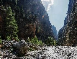 Approach to the Iron Gates in the Samaria Gorge, Crete, outdoors, arid, landscape, sheer, scenic, narrow, walking, gates, choke-point, ravine, iron, terrain, gorge, island, rough, samaria, europe, dry, mediterranean, tourism, rock, crete, outdoor, stony, greece, autumn, harsh