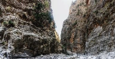 Approach to the Iron Gates in the Samaria Gorge, Crete, outdoors, arid, landscape, sheer, scenic, narrow, walking, gates, choke-point, ravine, iron, terrain, gorge, island, rough, samaria, europe, dry, mediterranean, tourism, rock, crete, outdoor, stony, greece, autumn, harsh