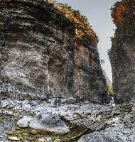 Approach to the Iron Gates in the Samaria Gorge, Crete, outdoors, arid, landscape, sheer, scenic, narrow, walking, gates, choke-point, ravine, iron, terrain, gorge, island, rough, samaria, europe, dry, mediterranean, tourism, rock, crete, outdoor, stony, greece, autumn, harsh