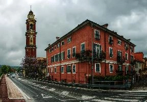 Cairo Montenotte, rural town in the Ligurian province of Savona, village, catholic, town, religion, street, tower, building, church, montenotte, cloud, cairo, overcast, savona, russet, liguria, red, italian, rendered, italy, rural, christianity