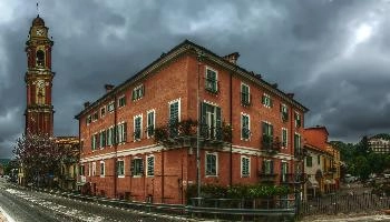 Cairo Montenotte, rural town in the Ligurian province of Savona, village, catholic, town, religion, street, tower, building, church, montenotte, cloud, cairo, overcast, savona, russet, liguria, red, italian, rendered, italy, rural, christianity