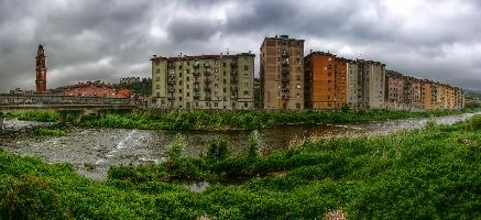 Cairo Montenotte, rural town in the Ligurian province of Savona, village, catholic, town, religion, bormida di spigno, street, tower, flowing, building, church, water, montenotte, cloud, weir, cairo, overcast, waterfront, savona, russet, terrace, liguria, red, banks, italian, rendered, river, italy, rural, christianity